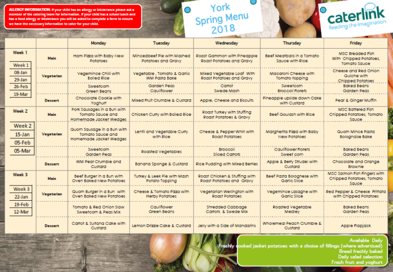 Spring Term Lunch Menu now online | Dunnington Church of England ...